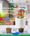 3L Electric Kitchen Composter With UV C Light Sanitizer And Auto Cleaning shown turning food waste into fertilizer on countertop