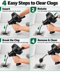 4 steps to use Professional Grade 25ft Manual Drain Auger And Drain Snake With Gloves for stubborn clogs in sinks and tubs.