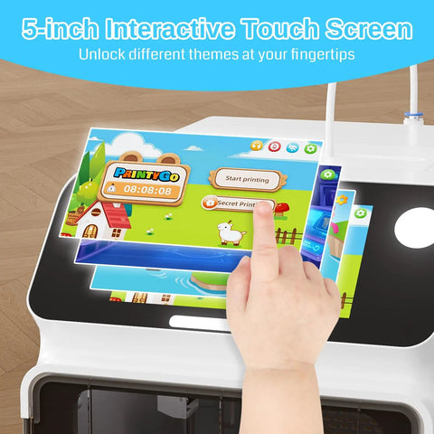 Next Level Mini 3D Printer For Kids With Auto Leveling And Hella Safe Kid Friendly Frame Plus Five Inch Touch Screen showing interactive touch screen use.