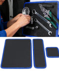 Flexible PVC Magnetic Tool Mat Set With Three Pad Sizes 12.8 By 9.64 Inches 12.8 By 4.1 Inches And 4.33 By 4.33 Inches For Holding Screws Nuts Bolts And Sockets On Hoods Toolboxes And Metal Surfaces In Garage Or Auto Repair, three mats shown