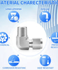 Rugged 304 Stainless Steel Three Eighths Inch OD To Three Eighths Inch NPT Male 90 Degree Elbow Compression Tube Fitting 2-Pack