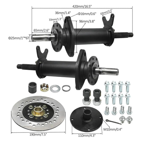 Heavy Duty 32 Inch Rear Differential Axle Kit With Six Tooth Spline Drive Shaft 25mm Four Bolt 110mm Wheel Hubs Flange