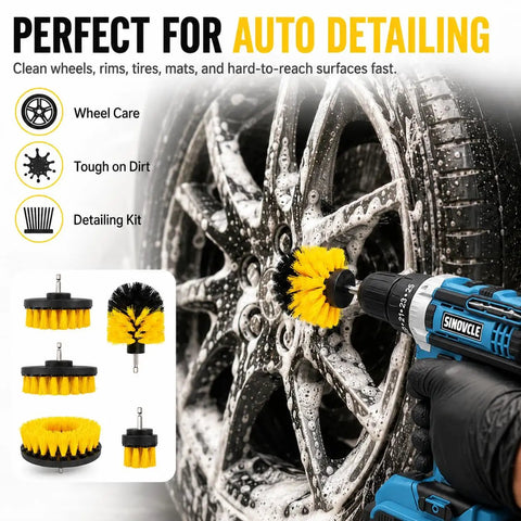 Tough As Nails 21v Cordless Drill Driver Kit With Two Batteries And Five Cleaning Brushes Fifty Nm Torque garage cleaning wheel brush in use.