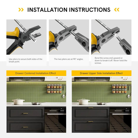 Top Shelf Brushed Gold Cabinet Handles And Drawer Pulls Made From Durable Zinc Alloy For Zero Hassle Install On Kitchen Counters Slick Rounded Edges Protect Little Hands While Dropping Serious Style Into Your Renovation 8 Inch Hole Center 10 Pack installation instructions with pliers and installation effects.
