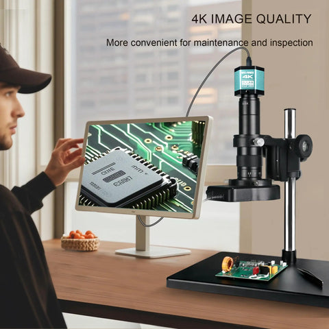 Ultra Clear 4K Digital Microscope With 48MP Camera on desk inspecting PCB via monitor