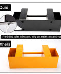 Comparison of Outdoor Firewood Log Storage Bracket Kit, black with drainage holes, versus orange without holes.