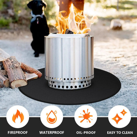 36 Inch Round Fire Pit Mat, Double-Sided Fireproof Under Grill Pad For Decks And Patios beneath metal fire pit outdoors
