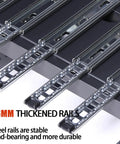 Close-up of 36mm thickened steel rails for the Real Deal Rolling Tool Chest With Two Secure Lockable Drawers And Heavy Gauge Cold Rolled Steel Build Designed Tough For Shop Grind And Weekend Warriors In Matte Black.