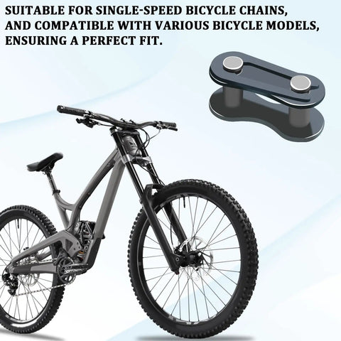 10 Pack Bike Chain Master Links For Bicycle Repair Kit Heavy Duty Carbon Steel Roller Chain Connectors Missing Link Replacement For Single Speed Bikes And Mini Bikes shown beside mountain bike