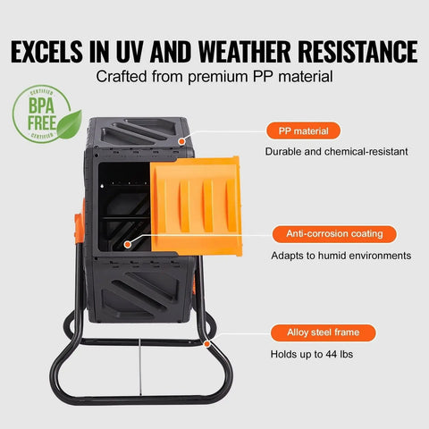 Rotating Compost Tumbler Bin, 18.5 Gal Capacity, 360 Degree Turning For Quick Garden And Kitchen Waste Recycling, BPA Free