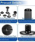 Slick Heavy Duty Black Chicago Screws And Leather Rivet Hardware Kit 128 Piece Binding Screw Assortment showcasing various sizes and smooth surfaces.