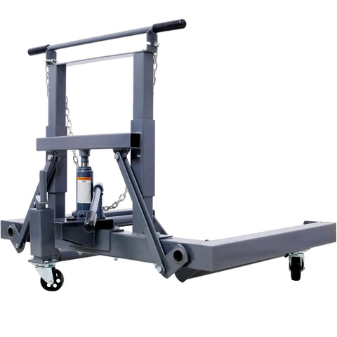 Hardcore Heavy Duty Hydraulic Dual Wheel Dolly For Big Rig Tires With 1500 Lb Capacity, gray carbon steel construction.