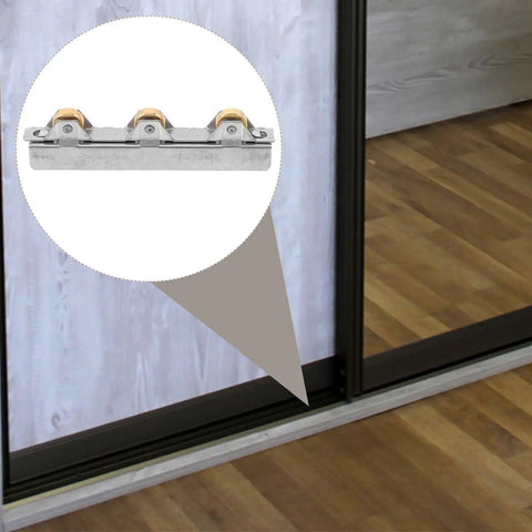 Heavy Duty Sliding Door Window Pulley Wheel With Double Bearing Track Guide Roller image showing three wheels for smooth sliding action.