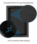 Close-up of textured surface and angle design of Shower Niche Shelf For Tiled Bathrooms 17 By 25 By 4 Inches.