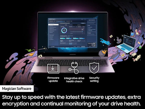 Laptop showcasing software interface for T9 Portable SSD 2TB External Solid State Drive With USB 3 2 Gen 2x2 And Read Speeds Up To 2000MB