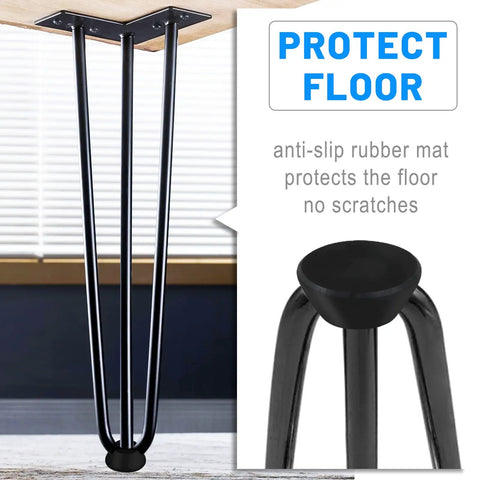 28 Inch Black Hairpin Table Legs Set of 4, Heavy Duty 900 Lb Capacity with Rubber Floor Protectors, close-up view of anti-slip pad