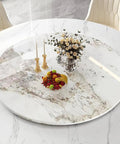 Fresh White Marble Lazy Susan Featuring Hella Smooth 360 Degree Rotation Round Serving Tray on a dining table with fruit and flowers
