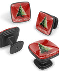 Square Glass Cabinet Knobs Set Of Four With Mounting Screws For Kitchen And Bath Furniture Upgrade Heavy Duty Abs Drawer Handles, red with Christmas tree design.