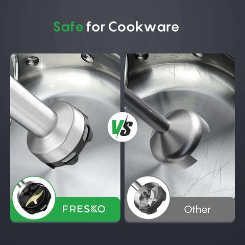Comparison of Powerful Immersion Hand Blender With Trigger Variable Speed for Precise Blending, safe for cookware vs others.