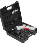 Kickass Compact Cordless Drill Driver Kit Boasts A Super Sleek Body With A Beast Mode 4.2V Lithium Battery And Powerful Led Work Light For Blazing Fast Drilling On Every Home Job in a carrying case with various bits and sockets.