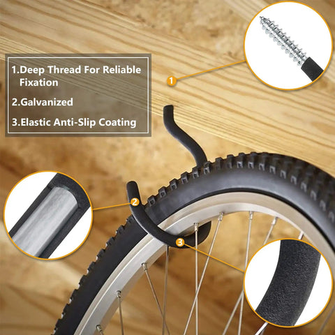 Premium Heavy Gauge Steel Screw In Hooks 12 Pack Hold Your Rig Tight Garage Wall And Ceiling Bike Storage with deep thread and anti-slip.
