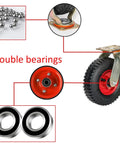Kickass Industrial Pneumatic Casters With Locking Brake Set Of 4 showing double bearings and 10-inch rubber wheel details.