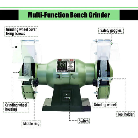 Compact Dual Wheel Bench Grinder With Electric Knife Sharpening Station And Safe Eye Shields for tough metal shaping details.