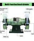Kickass Compact Bench Grinder And Electric Knife Sharpener featuring dual aluminum oxide wheels showing protective eye guards and tool holder.
