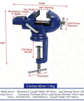 Compact Table Vise For Small Wood And Metal Projects 50mm Clamp Width Handy Clamp Tool For Hobbyists Quick Secure Holding No Fuss Craft And Workshop Helper For DIY Woodworking, blue cast iron vise with 55mm jaw opening