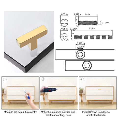 Gold Stainless Steel Cabinet Handles Set Of 2 Single Hole Center Square Bar Cabinet Pulls for Drawers and Cupboards
