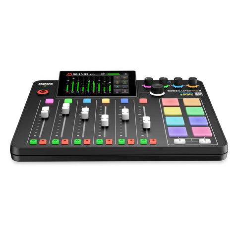 Kickstart Your Streaming Legacy With This Dope 3 Host Podcast Console Bundle featuring audio mixer with sliders and buttons.