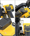 Close-up of Heavy Duty Brushless Angle Grinder 20V 550W 3 Inch cordless power tool with smooth grip and controls.