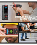 Nail The Spot Every Single Time With This Heavy Duty 3 In 1 Wall Scanner And Digital Stud Finder in use measuring distance.