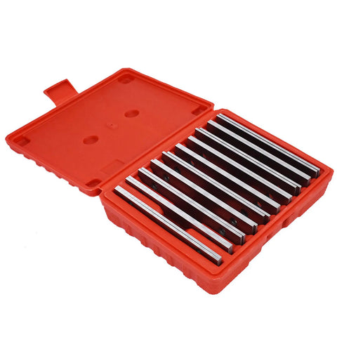Precision parallel block set 1/8 in x 6 in with 0.0002 in accuracy, laser-etched dimensions, pro grade tool steel in a red case for setups