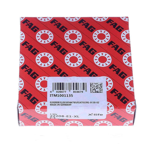 Tough As Nails Spherical Roller Bearing 22208 E1 XL C3 box packaging labeled with FAG logo and details.