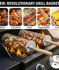 Nesting Stainless Steel Grill Basket Set 2 Pieces for veggies shrimp fish and meat with rotating outdoor BBQ grilling accessories