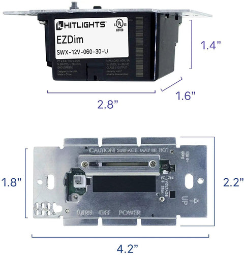 Integrated 100W LED Dimmer And Driver Wall Switch Smooth Operator Dimming Converts 120V AC To 24V DC, shown from above.
