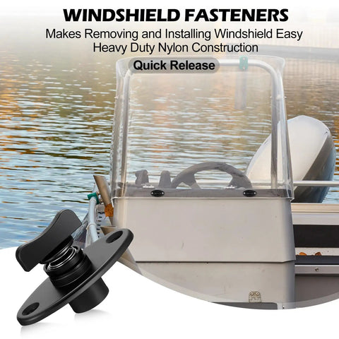 Five Piece Boat Windshield Fasteners Replacement Clips Set For Marine Boats Easy Install Bass Boat Accessory attached to windshield.