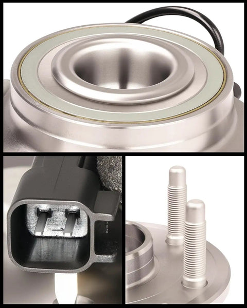 Heavy Duty Front Wheel Bearing Hub Assembly With Abs Sensors For Chevy Tahoe Silverado GMC Sierra Suburban Escalade Xts 6 Lug 4wd close-up view of flange, sensors and studs.