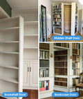 Badass Pivot Hinges For Hidden Doors And Bookcases Heavy Duty Stainless Steel Hardware used in various bookshelf and hidden shelf door setups.