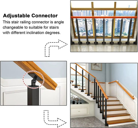 Adjustable connector for Rock Solid 25 Pack Stair Spindles Side Mount Deck Railing Posts with varying angles for better fit.