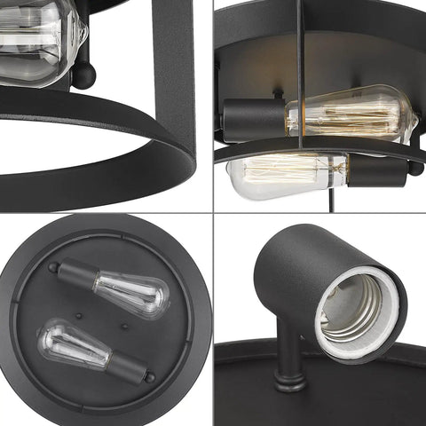 Dope Industrial Matte Black Flush Mount Ceiling Light Fixture With Two Lights E26 Sockets Close To Ceiling For Indoor Outdoor Use