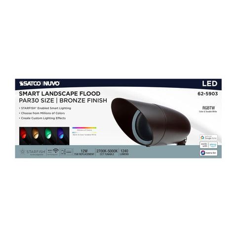 Killer Glow Up Smart Landscape Floodlights LED Bronze Finish With Rich RGB CCT Color Shifting And Smooth App Control To Amp Up Your Yard Pathway And Exterior Vibes Super Bright 1240 Lumen Output Solid 12 Pack Kit displayed in box with specifications.