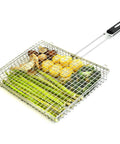 Extra Large Grill Basket For Outdoor Grillin With Detachable Handle, Big Capacity Grill Accessories For Veggies Fish Shrimp And Meats, Barbecue Rack For Camping Cooking And Grillin, Gifts For Men, Easy Cleanup with vegetables inside