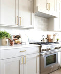 Straight Fire Brushed Gold Cabinet Pulls 10 Pack Set 5 Inch Center To Center Kitchen Drawer Handles on modern kitchen cabinets.