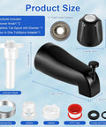 Two Piece Shower Knob Replacement Kit With Tub Spout And Two Handle Tub Shower Faucet Set Matte Black showing components and size