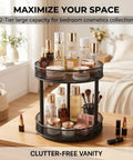 Two Pack Two Tier Lazy Susan Organizer Smooth Rotating Metal Turntable for bedroom cosmetics collection on a table.