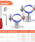 WYSIWYKA 6-pack stainless steel pipe clamps with blue inserts for 38-40mm pipes; front view, wall/ceiling mounting