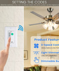 All In One Ceiling Fan Remote Control Kit With Light Dimmer And 3 Speed Control, Wall Mount Ready with ceiling fan in living room.