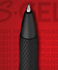 Close-up of Goes On Like Butter Gel Pens Black 0.7 Mm Medium Point showing ergonomic rubber grip and sleek design.